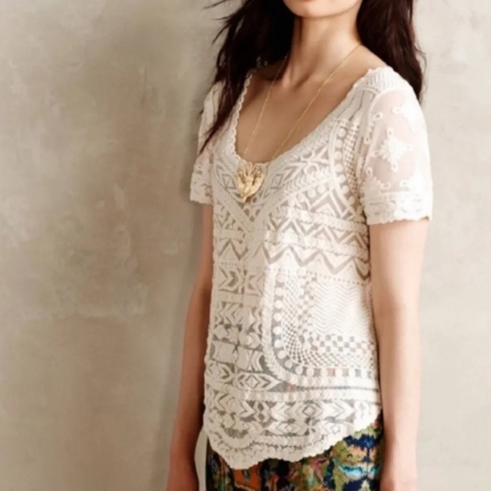 Anthropologie Meadow Rue Lace Short Sleeve Top